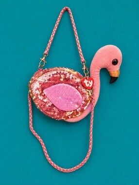 Ty Beanie"Gilda" Flamingo Pink Sequin Crossbody Purse Adjustable Strap 2014